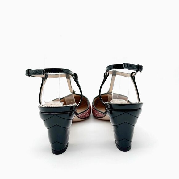 GUCCI Pink Glitter T-Strap Embellished Size 37.5 US 7.5 Leather GG Marmont - Picture 9 of 14